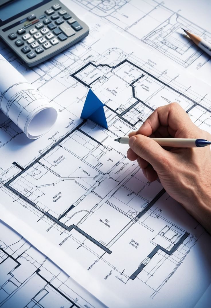 Architectural plan drawing being marked up