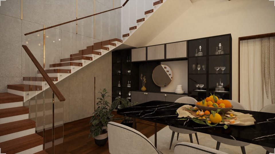 Thirunagar residence — staircase and dining